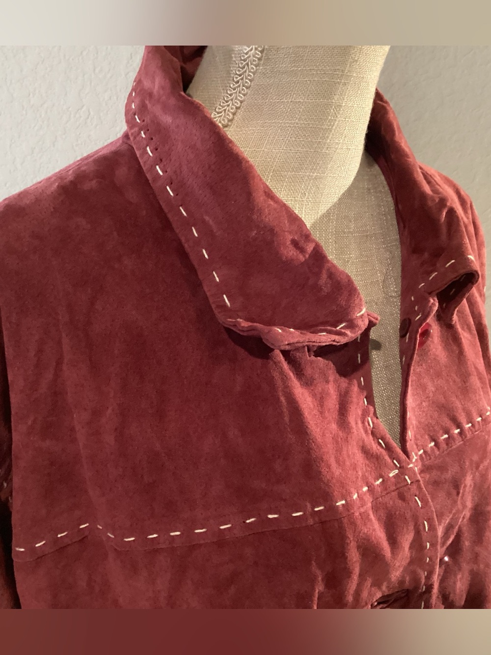 Burgundy Leather Button-Front Jacket - Picture 3 of 7